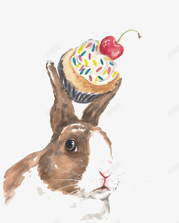 手绘兔子和蛋糕图png免抠素材_88icon https://88icon.com 兔子 动物 卡通手绘 可爱 呆萌 宠物 小兔子 水彩 白色