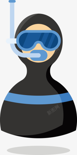 一个带着蓝色眼罩的潜水人员矢量图素材