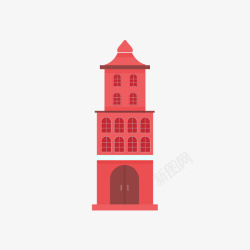 红色教堂建筑模型矢量图素材