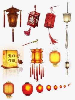 中国风黄红色灯笼装饰素材