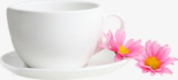 白色咖啡杯粉色花朵素材