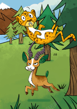花豹鹿儿童画卡通动物背景