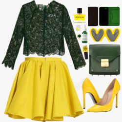 黄色短裙和高跟鞋素材