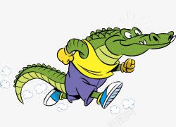 卡通手绘跑步的卡通鳄鱼素材