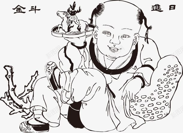 日进斗金年画矢量图ai免抠素材_88icon https://88icon.com 中国风 传统年画 年画 手绘年画 新年装饰 日进斗金 矢量图