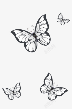 蝴蝶剪影笔刷镂空黑白剪影装饰彩色蝴蝶高清图片