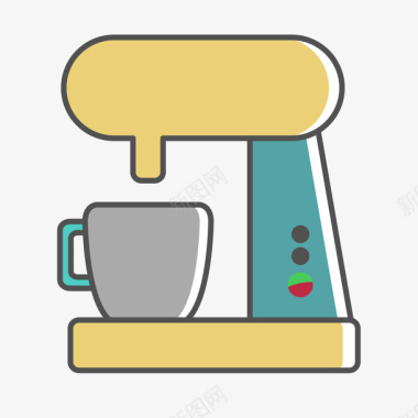 手摇咖啡机黄色咖啡机卡通图标矢量图图标