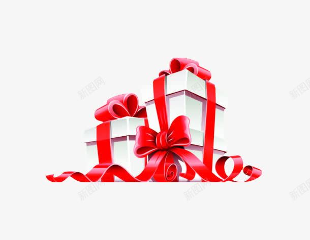 彩带礼盒png免抠素材_88icon https://88icon.com 白色礼盒 红色彩带 节日