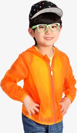 橙黄色防晒服效果男童装素材
