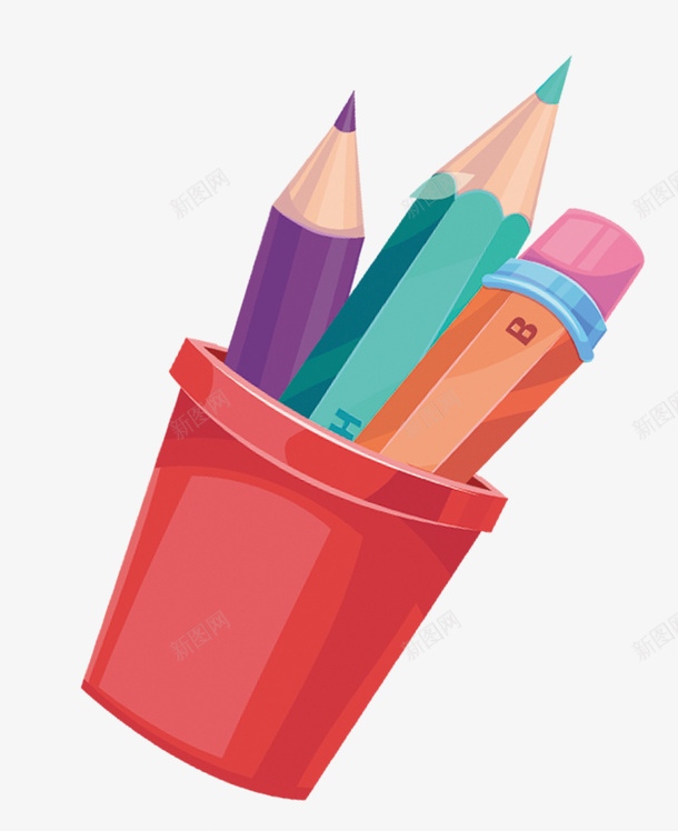 红色卡通笔筒铅笔装饰图案png免抠素材_88icon https://88icon.com 免抠PNG 卡通 笔筒 红色 装饰图案 铅笔