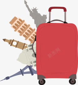 红色行李箱世界旅游矢量图素材