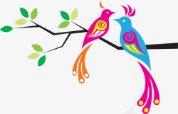 树枝上一对小鸟插图矢量图素材