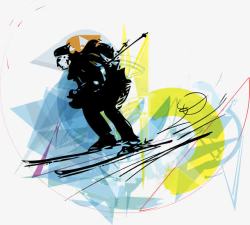手绘滑雪运动员素材