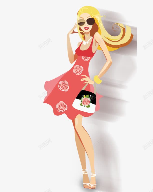 金发女性png免抠素材_88icon https://88icon.com 墨镜 手包 时尚女性 红色吊带裙 红色裙子 金发