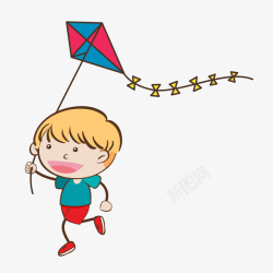 卡通放风筝的男孩矢量图素材