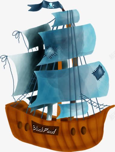 卡通蓝色海盗船幽灵船png免抠素材_88icon https://88icon.com 卡通手绘 幽灵船 海盗船 蓝色船帆
