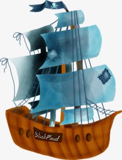 卡通蓝色海盗船幽灵船素材