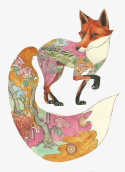 手绘水彩狐狸素材