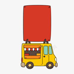 黄色快餐车和红色告示牌矢量图素材