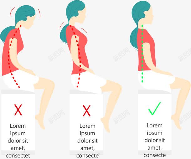 正误坐姿分析图png免抠素材_88icon https://88icon.com 动作分解 坐姿 矢量素材