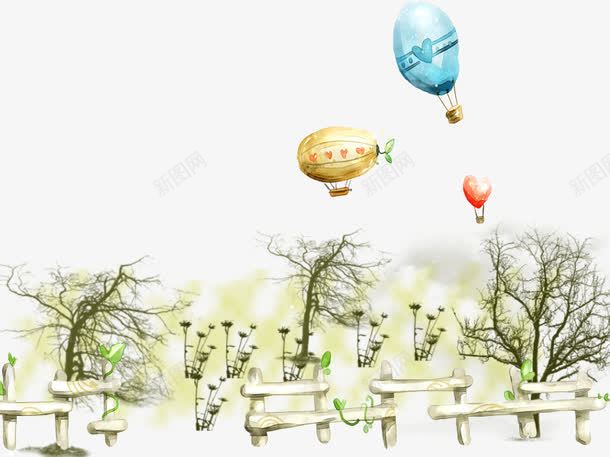手绘热气球png免抠素材_88icon https://88icon.com 小树 小清新 手绘 插画 植物 热气球