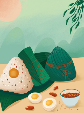 手绘粽子端午节背景图背景