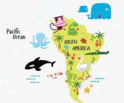卡通南美洲动物地图素材