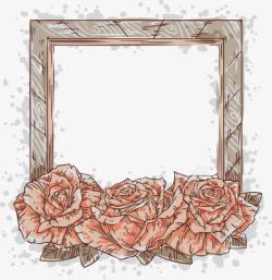 卡通手绘画笔玫瑰相框素材