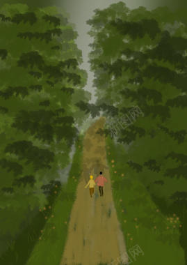 充满神秘色彩的树林插画背景背景