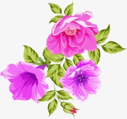 粉色彩绘花朵树叶素材
