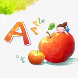 苹果剪卡儿童趴在苹果上高清图片
