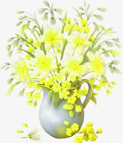 黄色花朵手绘花瓶装饰图案素材