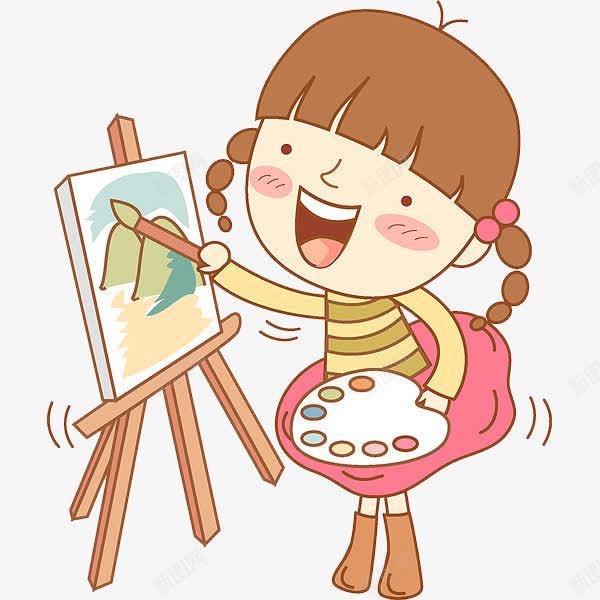 绘画的女孩png免抠素材_88icon https://88icon.com 卡通 小女孩 手绘 画板 红色的 风景画 高兴地