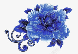 蓝色中国风花朵装饰图案素材