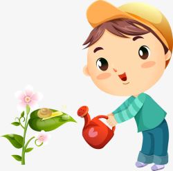 浇花的男孩素材