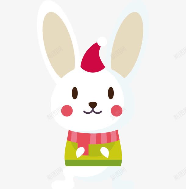 戴圣诞帽的兔子png免抠素材_88icon https://88icon.com 兔子 冬季 卡通 可爱的 围巾 圣诞 帽子 节日