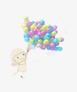 唯美精美卡通可爱小女孩气球素材
