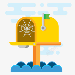 卡通黄色长蜘蛛网的信箱矢量图素材