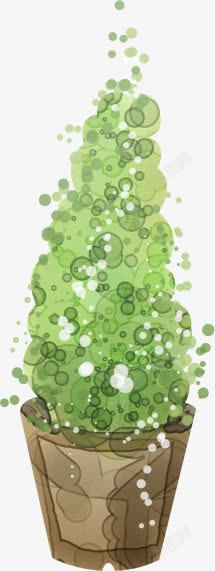 手绘绿色气泡创意树木素材
