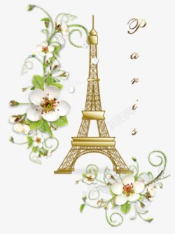 巴黎铁塔和鲜花素材