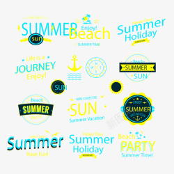 夏季夏日沙滩标签矢量图素材