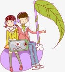 卡通男孩女孩听音乐png免抠素材_88icon https://88icon.com 卡通 女孩 男孩 音乐