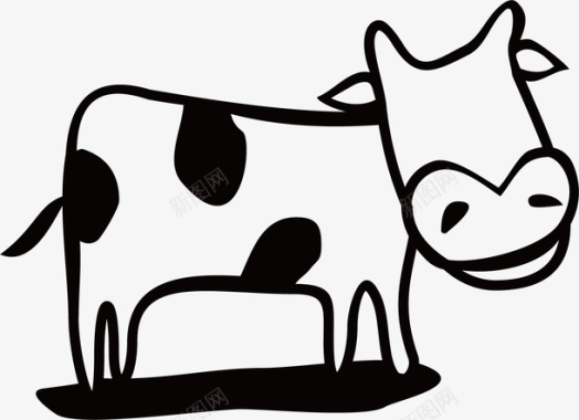动物黑白色牛矢量图图标图标