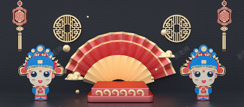 卡通京剧元素背景psd设计背景_88icon https://88icon.com 国潮 国潮背景墙 国风 手绘 横版