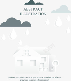 装饰下雨天和白色抽象房子矢量图素材