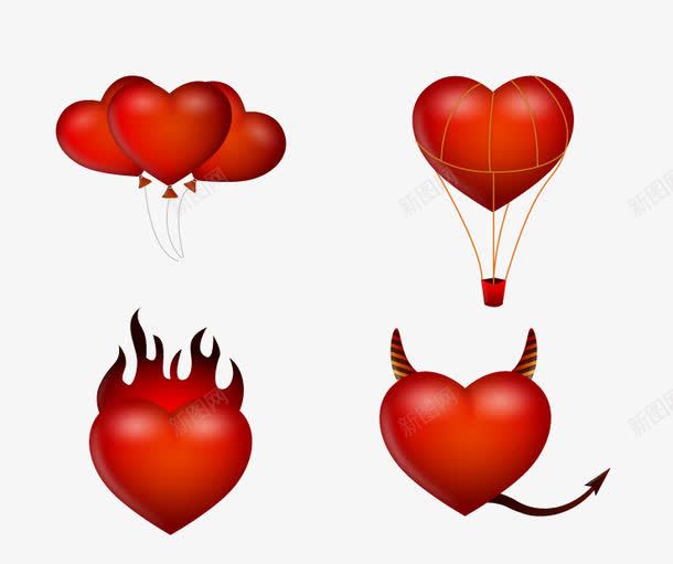 4个红色爱心气球图标png免抠素材_88icon https://88icon.com 图标 气球 爱心 红色