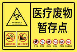 废物黄色医疗废物暂存点禁止标志高清图片