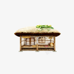 茅草屋上的绿叶素材