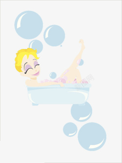 可爱插图女孩浴缸泡泡浴素材