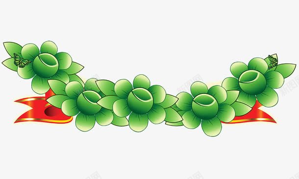 绿色花朵png免抠素材_88icon https://88icon.com 丝带 植物 绿色 绿花 花